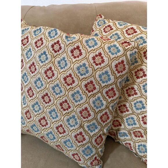 Decorative Throw Pillow Set of 2 – Red & Blue Floral Pattern - Picture 4 of 9